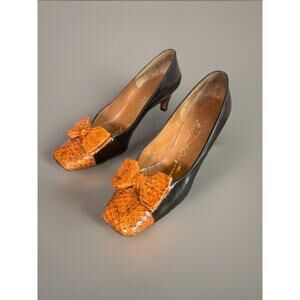 Vintage Barefoot Originals Pumps High heels Bows Alligator Leather Retro 7.5